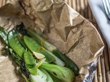 Baby Bok Choy en Papillote with Snow Peas & Garlic