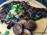 Umami Beefcake:  Hoisin Sriracha Sesame Steaks with Miso Butter and Shiitakes