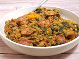 Lentils with Smoked Sausage and Spinach Stew