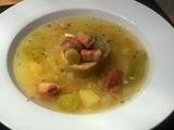 Leek and Bacon Soup with Squash Dumplings