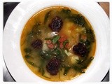 Wild Garlic and Chorizo Soup with Black Pudding