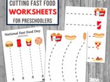 Cutting Fast Food Worksheets for Kids