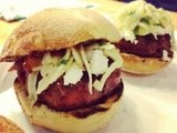 Lamb Burgers with Bacon Tomato Jam, Goat Cheese and Fennel Mint Slaw