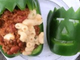 Chili Mac Halloween Stuffed Peppers