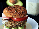 Red Lentil Sweet Potato Hemp Burgers with Ginger Basil Sauce