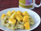 Sweet zucchini waffles with mango