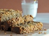 Tropical banana bread with sugared macadamia crumble