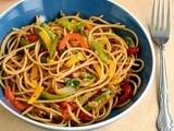 Stir Fried Spaghetti Recipe | Stir fried Pasta with Tri-colored Pepper