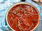 Braised Pork Steak Recipe with Tomatoes, Green Beans, Peppers