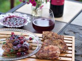 Grilled Rib Eye Pork Chops with Blueberry Peach Compote