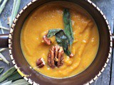 Roasted Butternut Squash Soup with Browned Butter Sage Leaves, Pecans