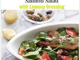 Super Spinach Greek Salad with Salmon and Lemony Dressing