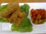 Couscous crusted mince meat finger's with green and red cherry tomato salsa