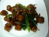 Meat ball tossed with green chili and curry leaves