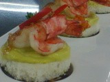 Prawns with avocado dip on coin bread