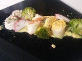 Stuffed steamed calamari with mustard cream sauce