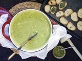 Zucchini Chèvre Soup with Basil-Mint Croutons