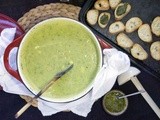 Zucchini Chèvre Soup with Basil-Mint Croutons
