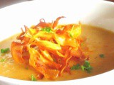 Two Sweet Potato Recipes in one Bowl!  -  Crunchy, Spicy, Salty Frazzled Sweet Potatoes atop a Delicious Soup