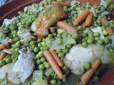 Chicken tajine with peas, carrots and celery