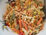 Pasta salad with tuna, carrots and corn