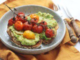 Avocado on toast with garlic roasted tomatoes