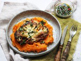 Cauliflower Steaks with Chimichurri Sauce and Sweet Potato Mash