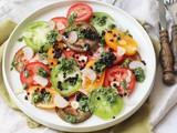 Heritage Tomato Salad with Salsa Verde and Balsamic Pearls
