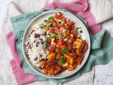 Jerk Tofu with Rice and Beans and a Watermelon Salsa