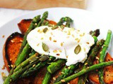 Lemon Griddled Asparagus and Poached Egg on Toast with Golden Linseed and Pumpkin Seeds
