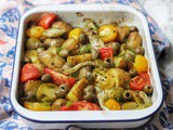 Roasted fennel and potatoes with tomato and olives