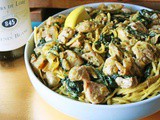 Spaghetti with Creamy Chicken, Spinach and Artichoke Sauce