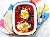 Spanish style Shakshuka with green chilli and chorizo