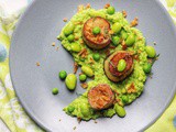 Vegan King Oyster Mushroom Scallops with Pea and Edamame Puree