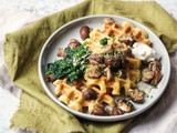 Vegan Potato Waffles with Garlic Mushrooms and Chives