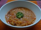 Red Lentil and Chorizo Stew with Saffron and Roasted Garlic Chimichurri