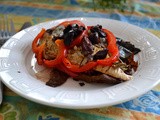 Roasted Mackerel with Radicchio, Black Olives, Red Peppers and Rosemary