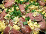 Scrambled eggs with sausages