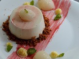 Lychee pannacotta with Ginger biscuit crumb and Coconut lemon curd