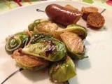 Roasted Brussel Sprouts with Mango and Habanero Chicken Sausage