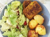 Pommes de terre rôties, burger au lupin et crudités #vegan