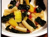 Golden Beets with Dinosaur Kale Over Pasta