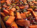Roasted Brussels Sprouts and Sweet Potatoes with Cranberries