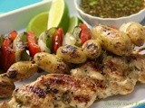 A Meal in One! South-of-the-Border Grilled Chicken, Pepper & Potato Kabobs with Honey-Cumin Glaze & Drizzle