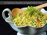Happy Fourth! Israeli Couscous Salad w/ Heirloom Tomatoes & Spinach-Herb Pesto