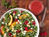 Raspberry Arugula Salad w/ Nectarines, Goat Cheese Toasted Almonds & Raspberry Honey  Jalapeño  Vinaigrette