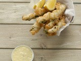 Beer battered asparagus with lemon and gherkin aioli