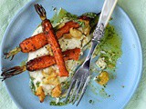 Carrots and butter beans with carrot top pesto