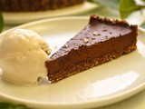 Chocolate and smoked salt tart with bay leaf ice cream