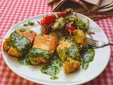 Halloumi cooked in buttermilk, with coriander, lime and chilli dressing